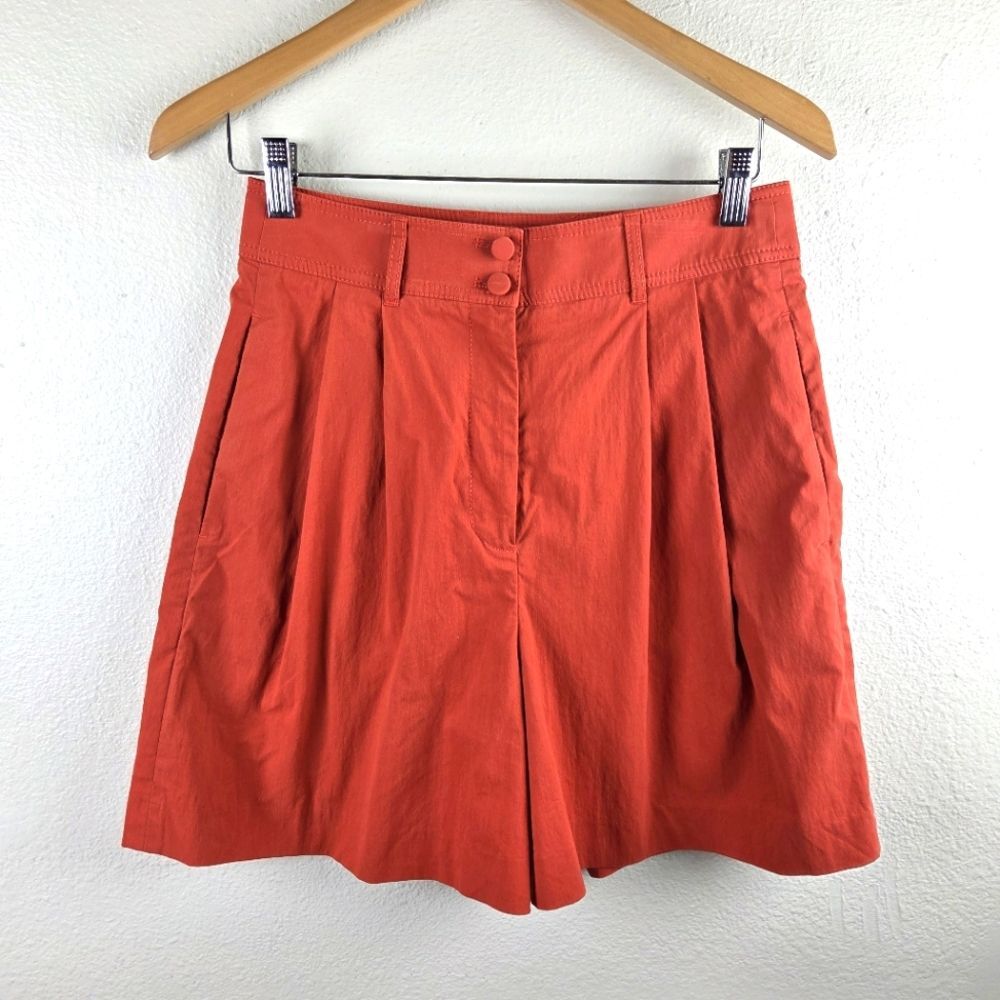 Rebecca Taylor Women's High Rise Pleated Shorts Rust Orange Cotton Blend Size 4